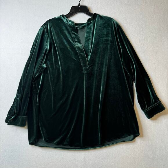 Lauren Ralph Lauren Women’s Size 2x Velour V-Neck Pull Over Shirt Emerald‎ Green - Picture 1 of 10